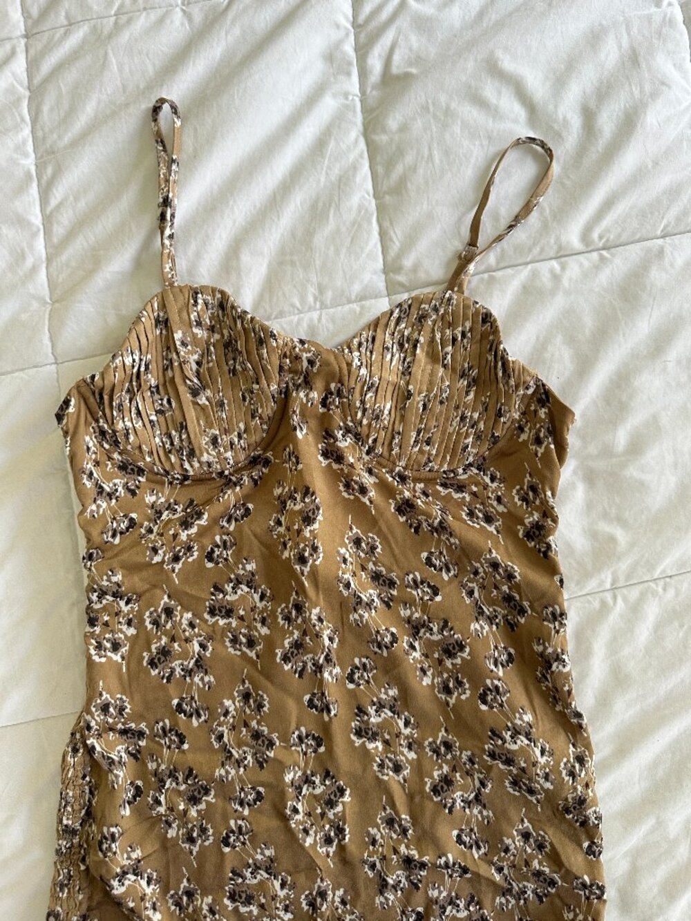 Mustard Floral Ruched Mini Dress, Size M